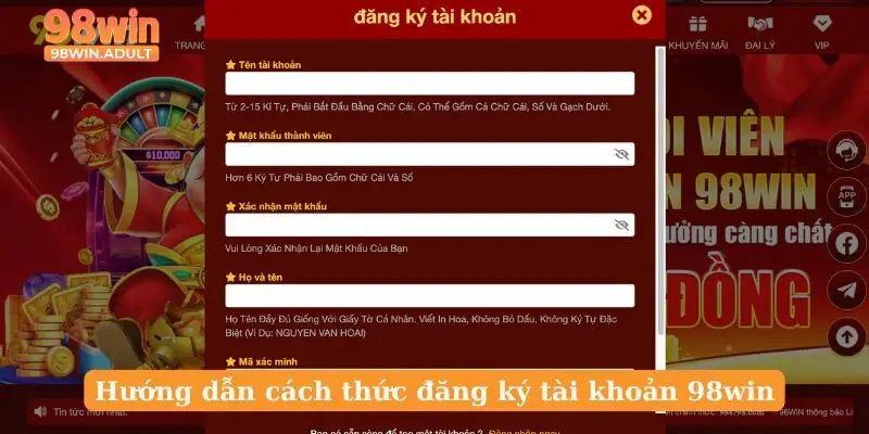 Hướng dẫn cách thức đăng ký tài khoản 98win