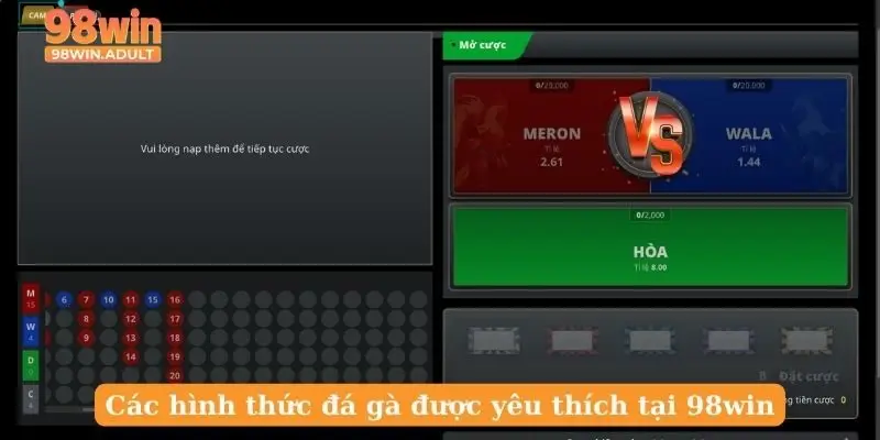 Các hình thức đá gà được yêu thích tại 98win