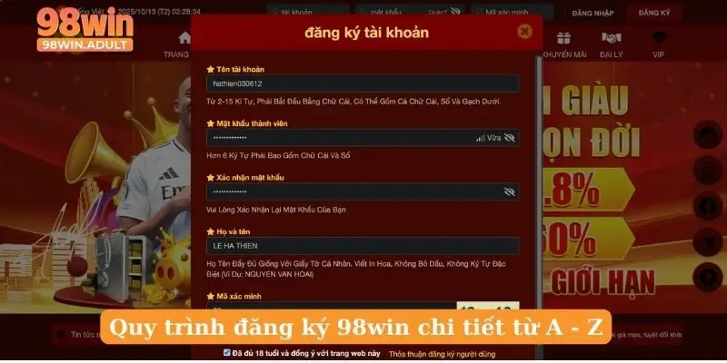 Quy trình đăng ký 98win chi tiết từ A - Z